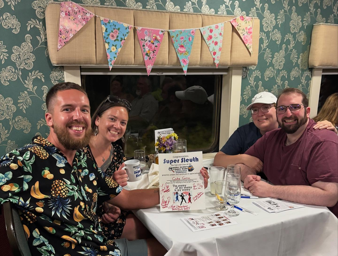 Table of Super Sleuths on the Murder Mystery Dinner Train